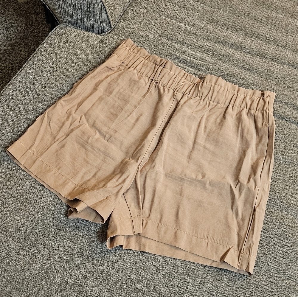 Ann Taylor Light Brown Tan High Rise Relaxed Minimalist Casual Shorts Large - Picture 2 of 8